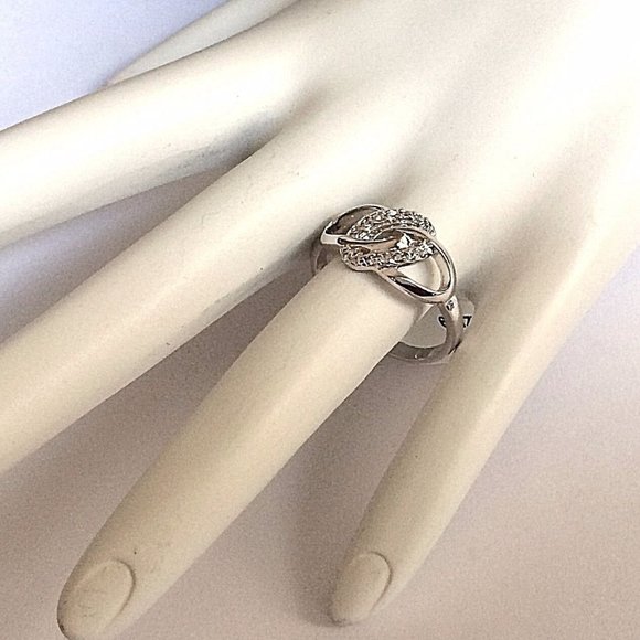 Infinity Knot Ring Size 10 Love Cocktail Statement Silver Rhodium Plated CZ - Picture 4 of 10